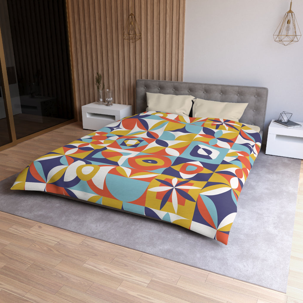 Geometric Retro Tile Pattern Microfiber Duvet Cover | Colorful Mid Century Design