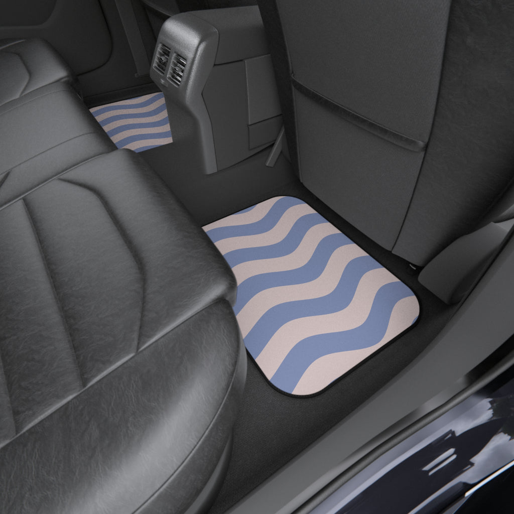 Blue Wavy Stripes Car Floor Mats – 4-Piece Set