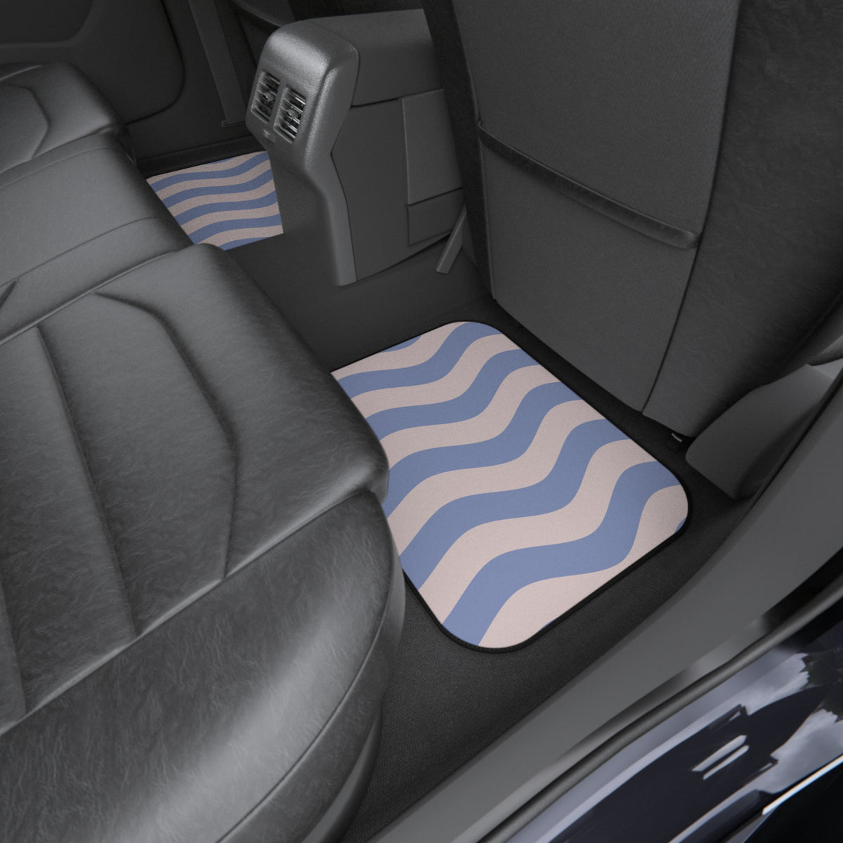 Blue Wavy Stripes Car Floor Mats – 4-Piece Set