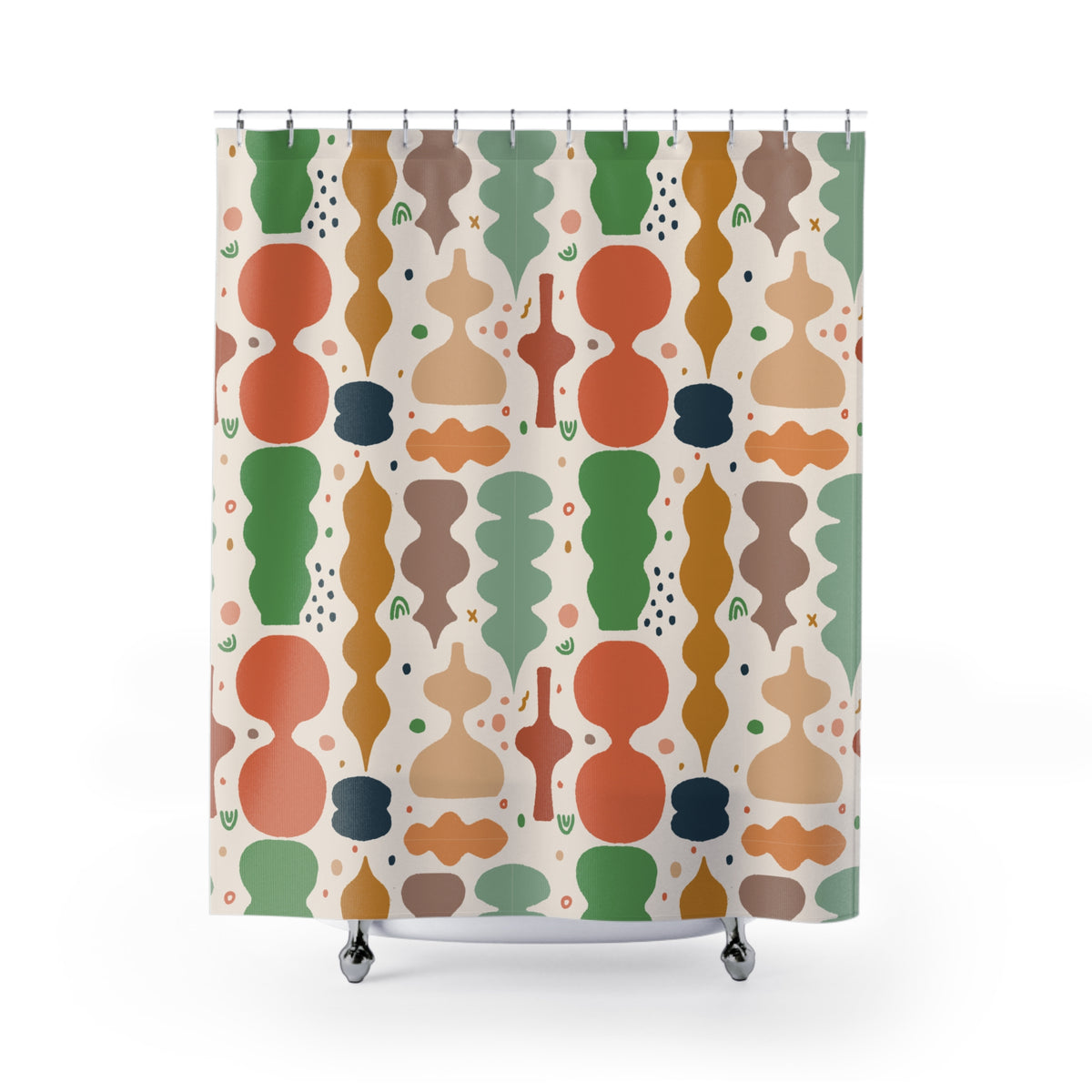 Mid Century Modern Shower Curtain | Retro Abstract Bathroom Decor | Earth Tone Geometric Bath Curtain