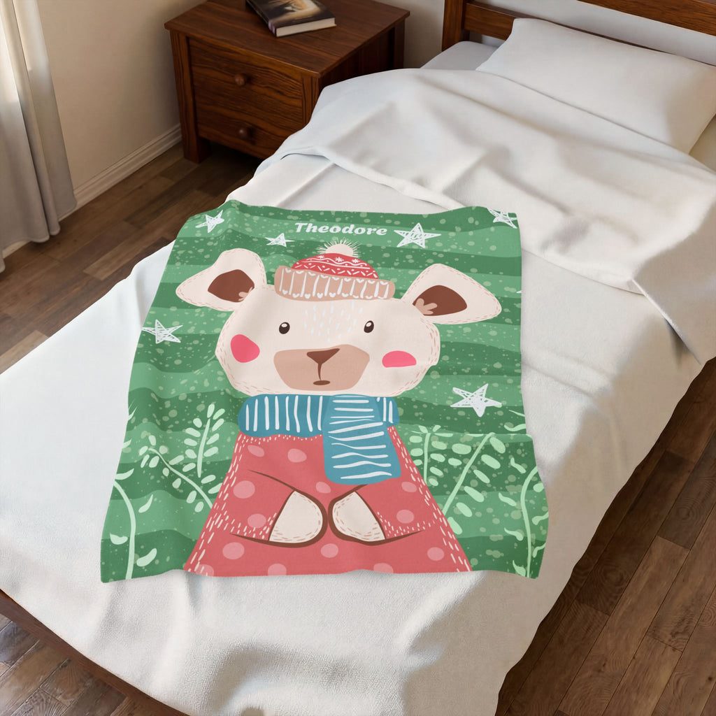 Personalized Baby Blanket with Name  Custom Nursery Plush Throw  Cute Winter Animal Kids Blanket  Baby Shower Gift