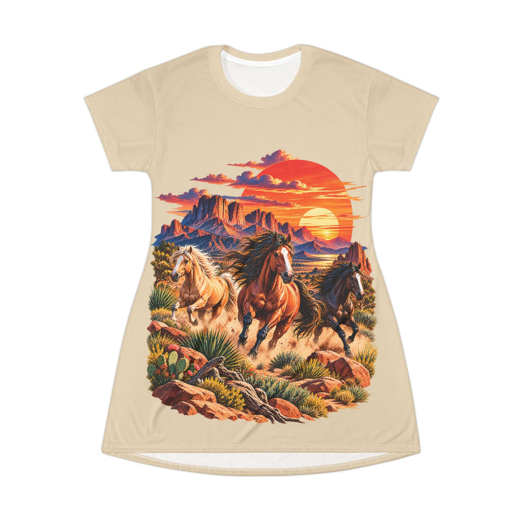 Wild Mustang T-Shirt Dress – Western Desert Horse Print