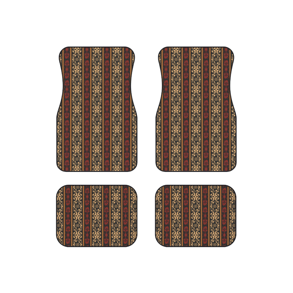 Vintage Ornamental Car Floor Mats – Red & Gold 4-Piece Set