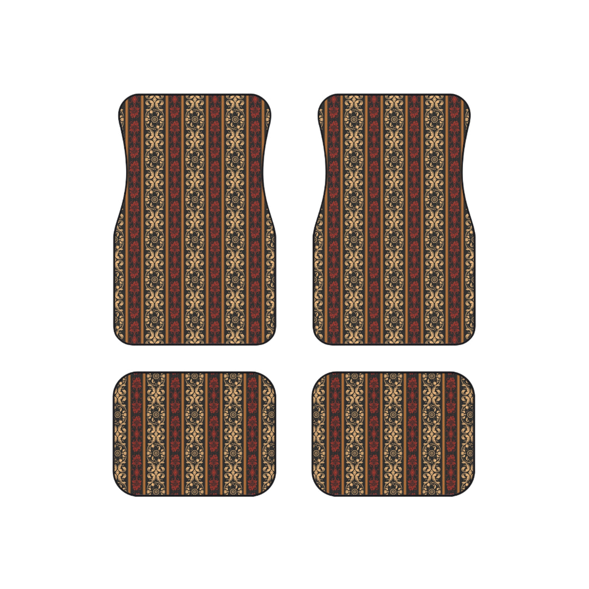 Vintage Ornamental Car Floor Mats – Red & Gold 4-Piece Set