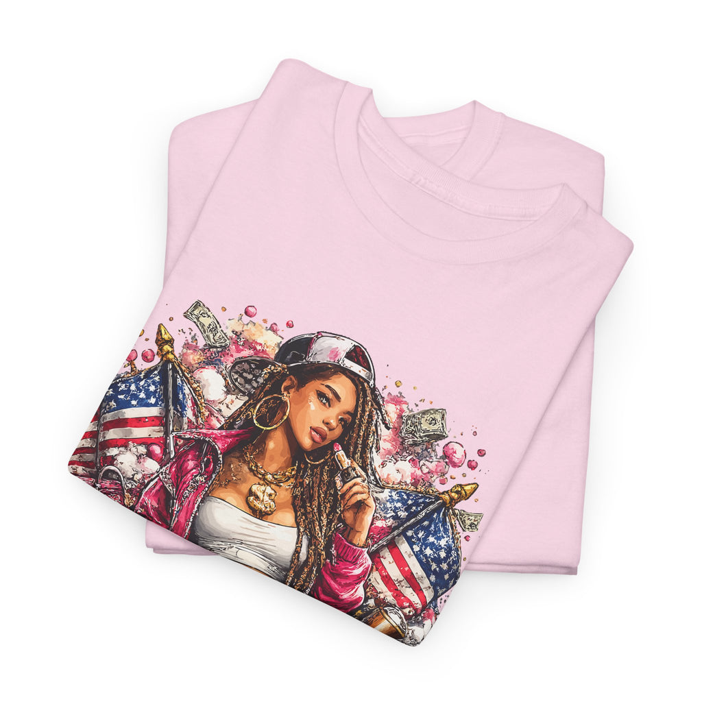 Streetwear Queen T-Shirt – Chicana Tattoo & American Flag Graphic Tee