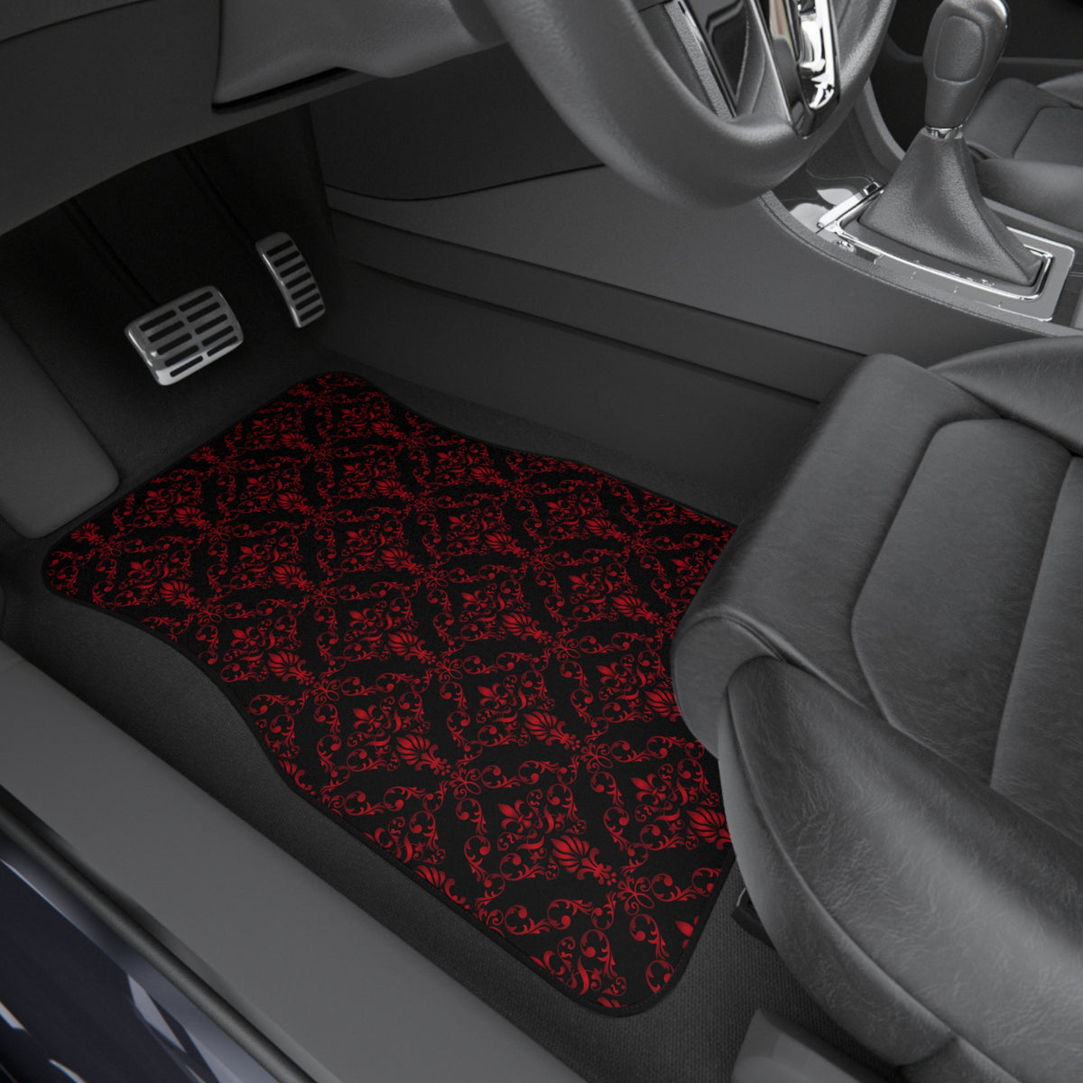 Red & Black Damask Car Floor Mats – 4-Piece Set