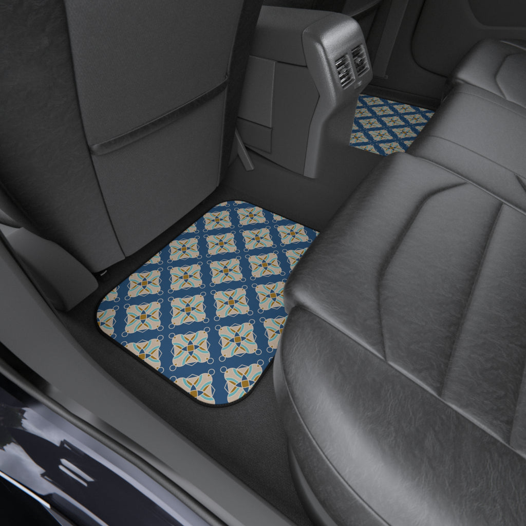 Blue Tile Pattern Car Floor Mats – 4-Piece Set