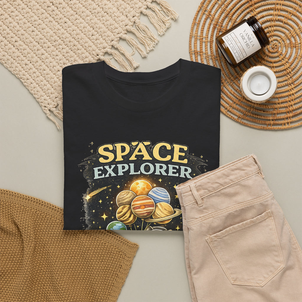 Space Explorer T-Shirt – Astronaut, Galaxy & Planets Graphic Tee