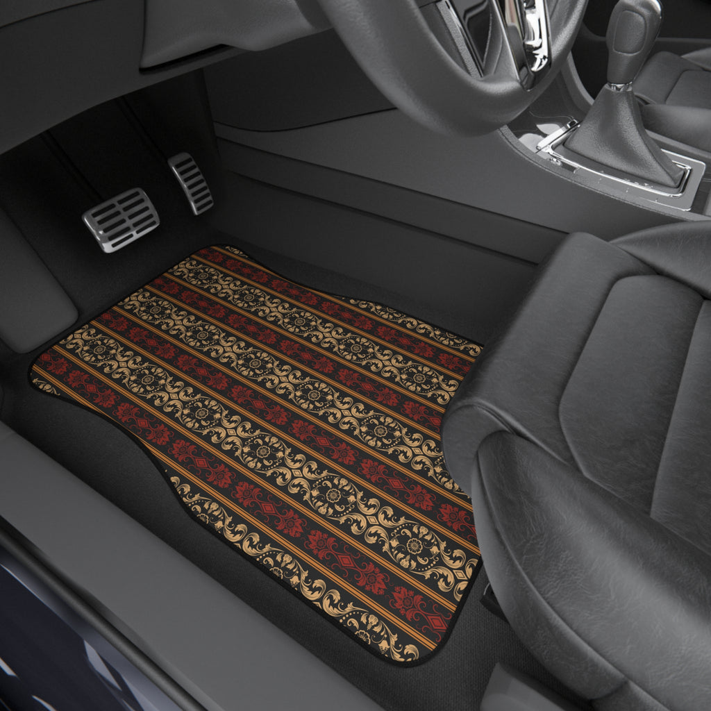 Vintage Ornamental Car Floor Mats – Red & Gold 4-Piece Set