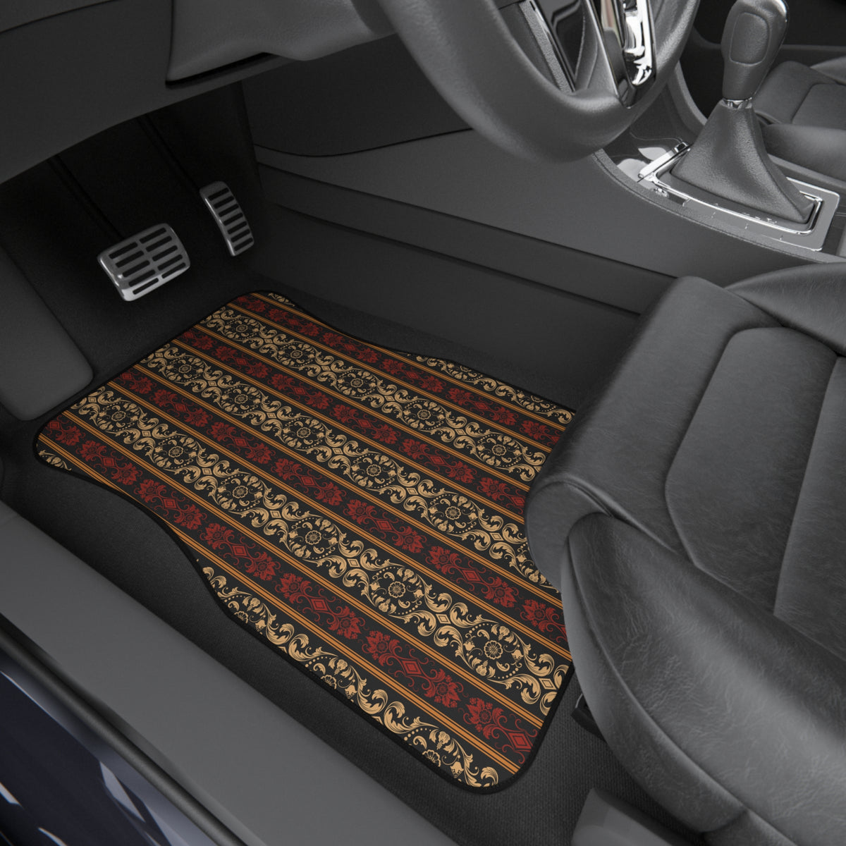 Vintage Ornamental Car Floor Mats – Red & Gold 4-Piece Set