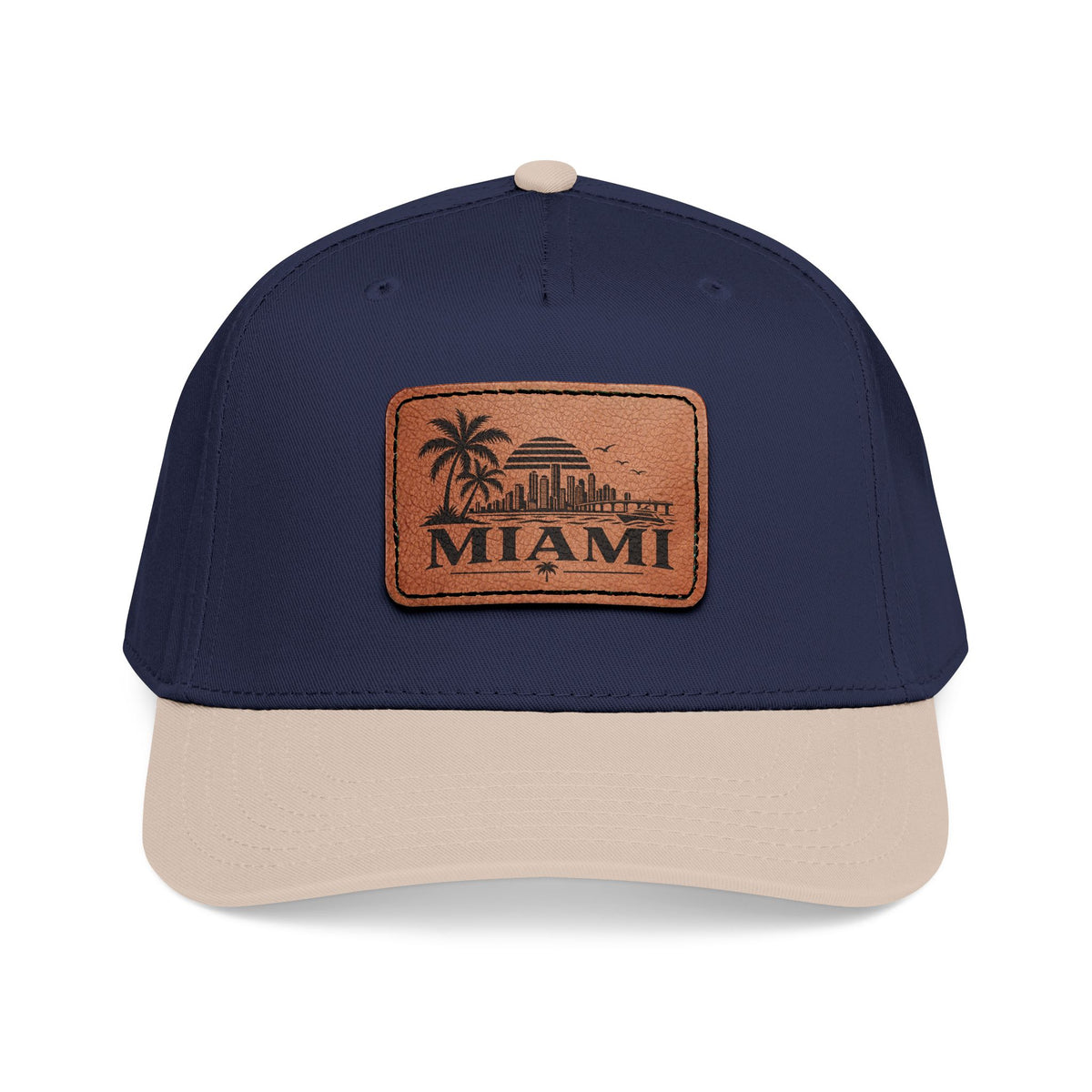 Miami Leather Patch Mid Profile Baseball Cap – Florida Palm Tree Hat