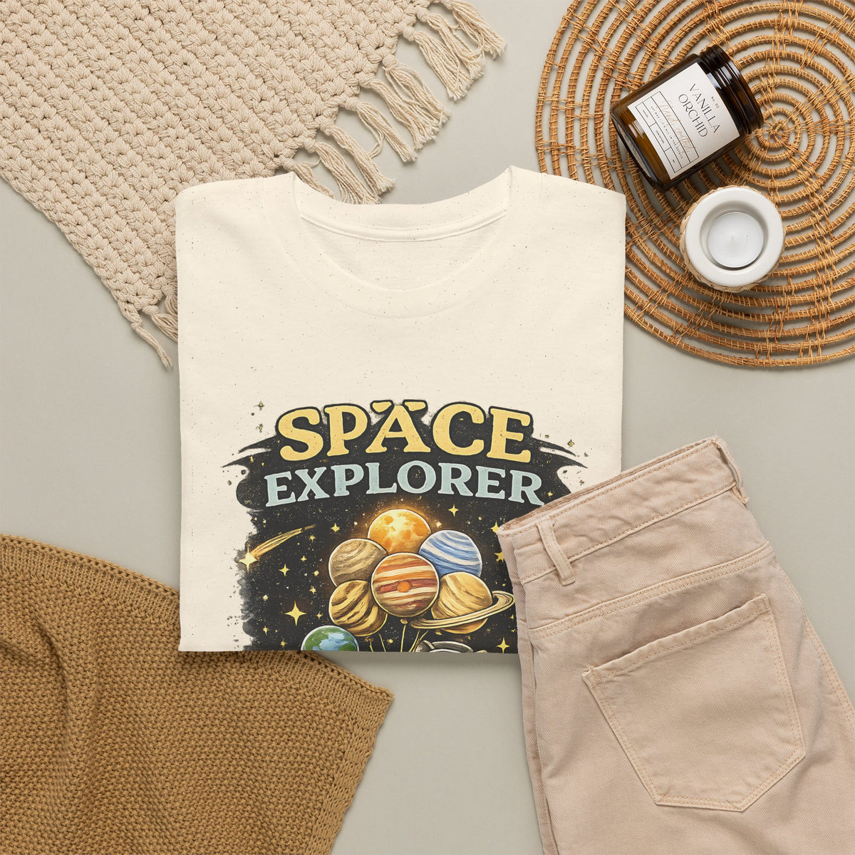 Space Explorer T-Shirt – Astronaut, Galaxy & Planets Graphic Tee