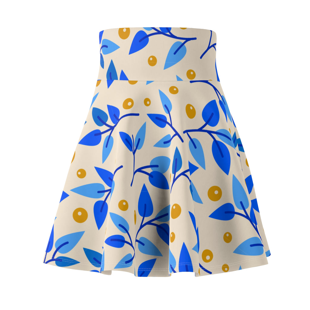 Blue Botanical Skater Skirt – Leaf Pattern