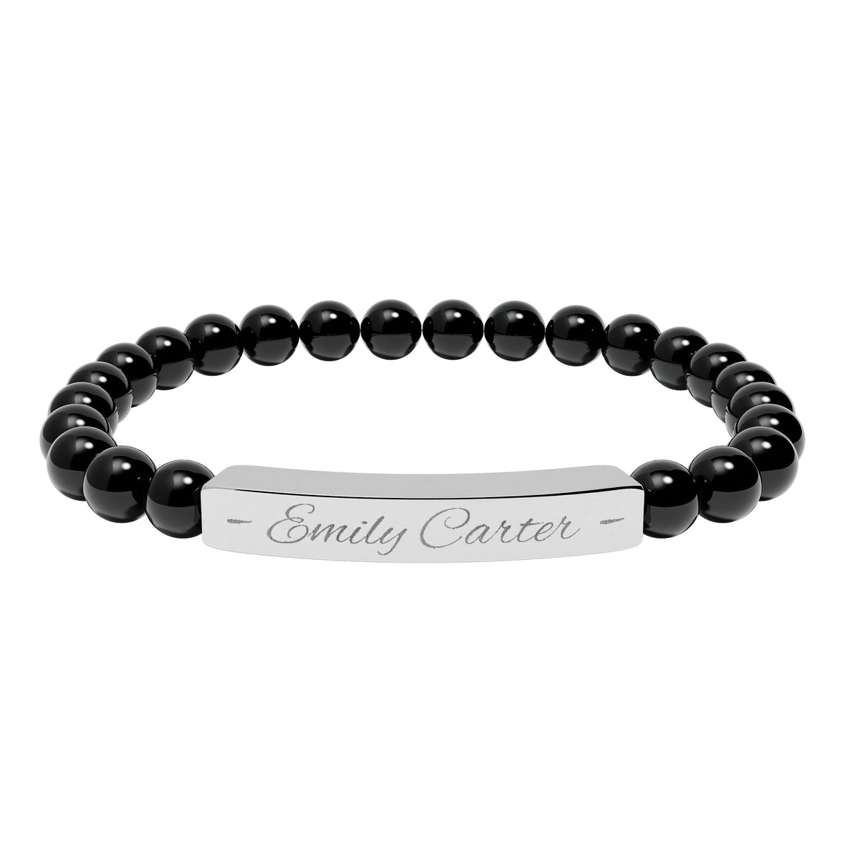 Personalized Natural Stone Bracelet – Custom Name Engraving