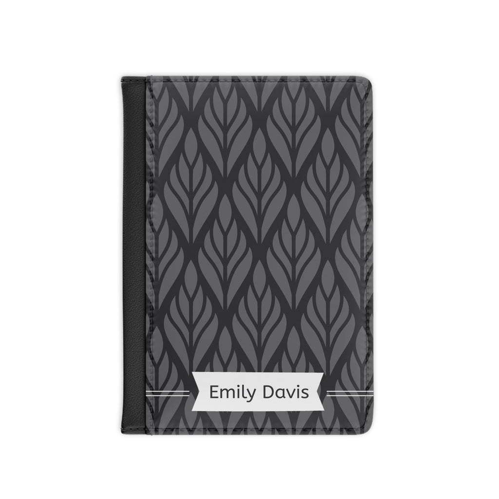 Personalized Passport Cover – Monogrammed Leaf Pattern Travel Wallet (Custom Name)
