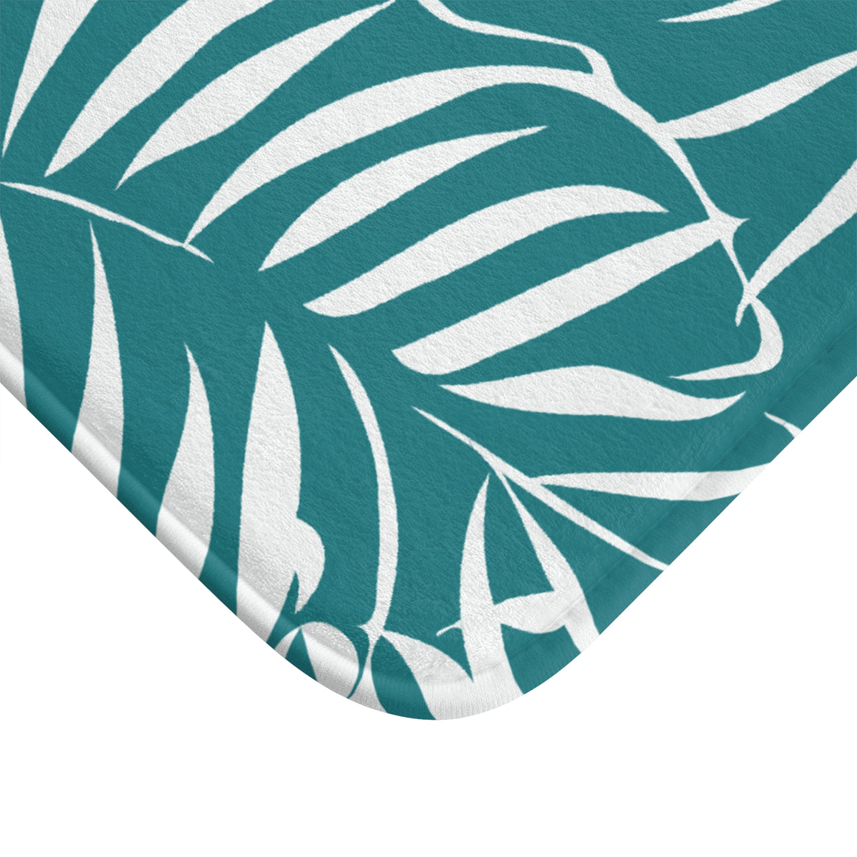 Tropical Floral Bath Mat – Teal Botanical Bathroom Decor