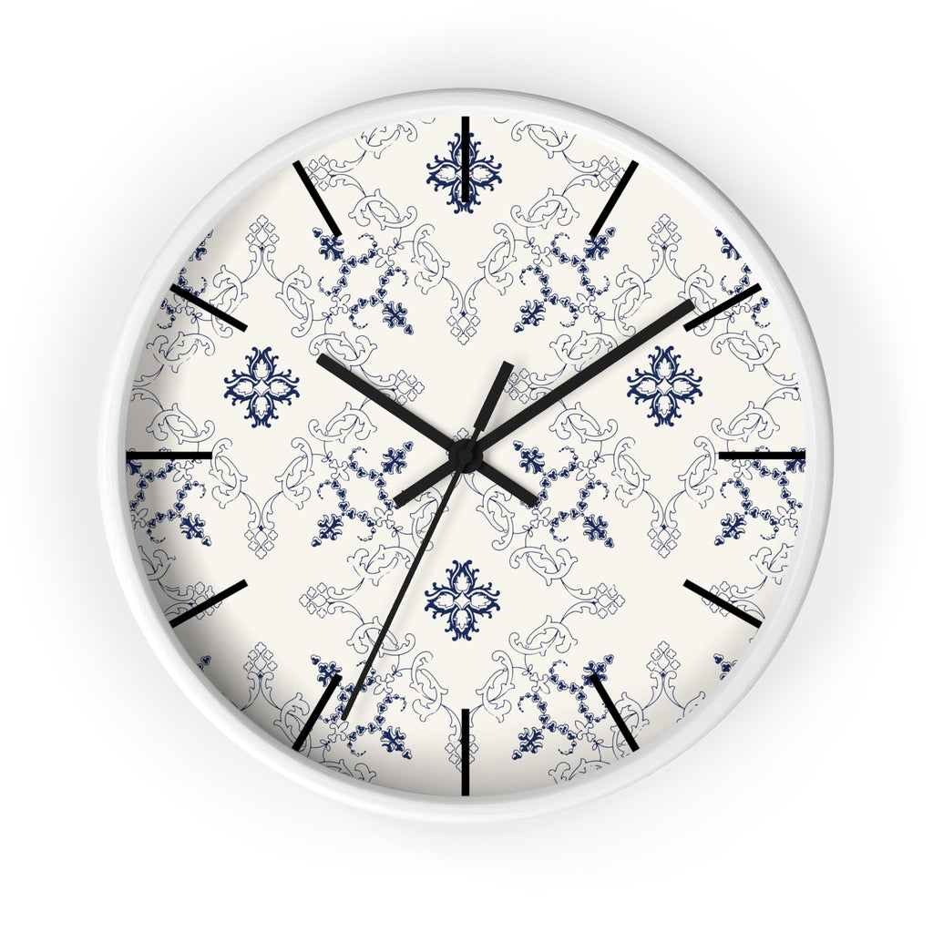 Blue Floral Damask Wall Clock | Vintage Tile Pattern, Ceramic Inspired
