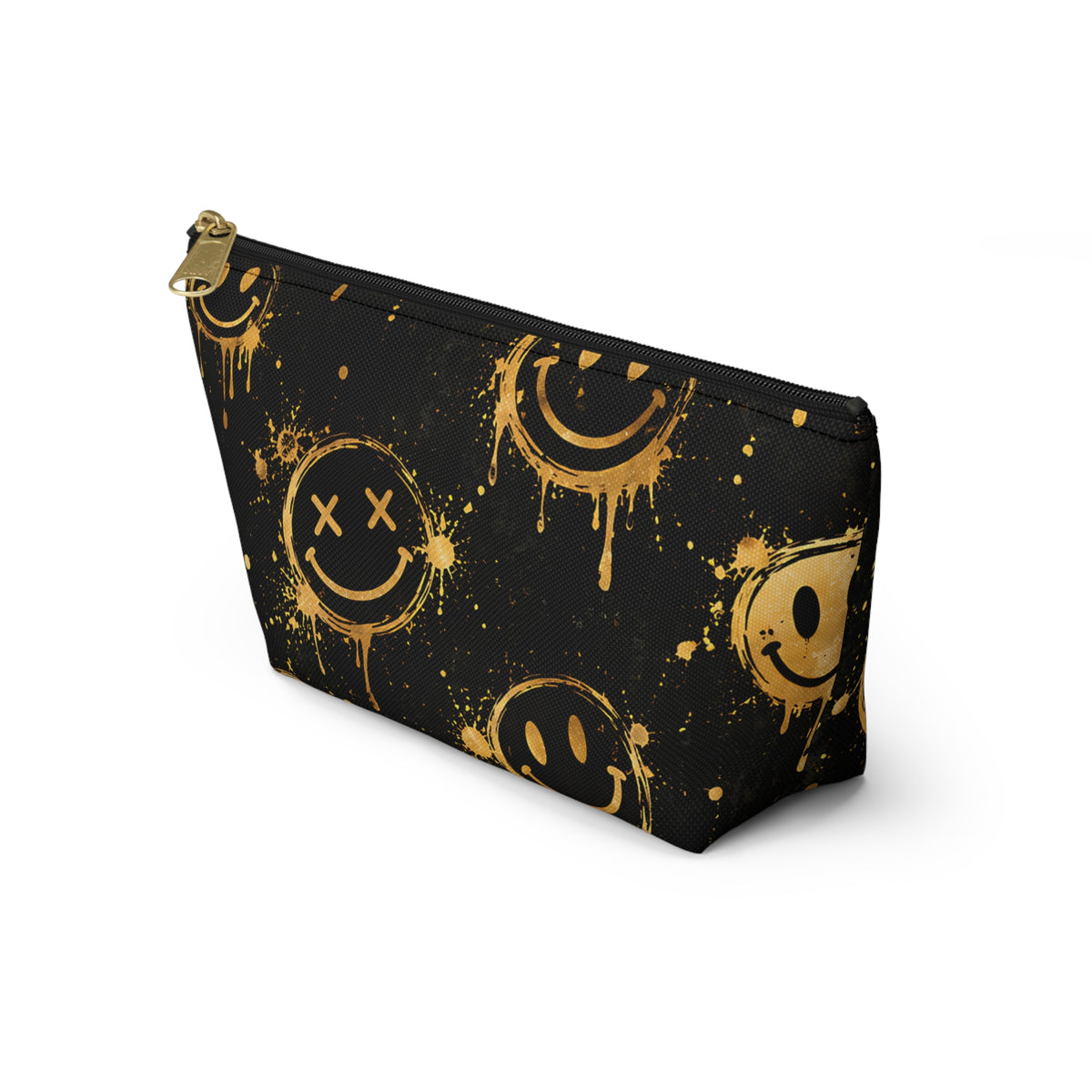 Gold Smiley Pouch – Black Graffiti Streetwear Print
