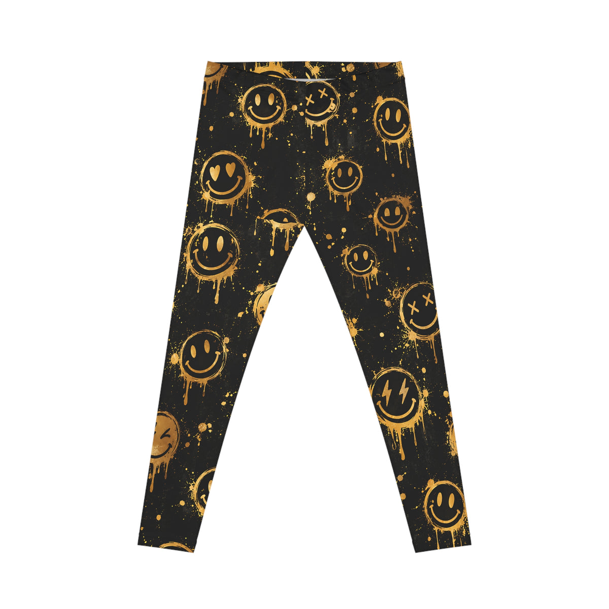 Gold Graffiti Smiley Leggings – Black Streetwear Print