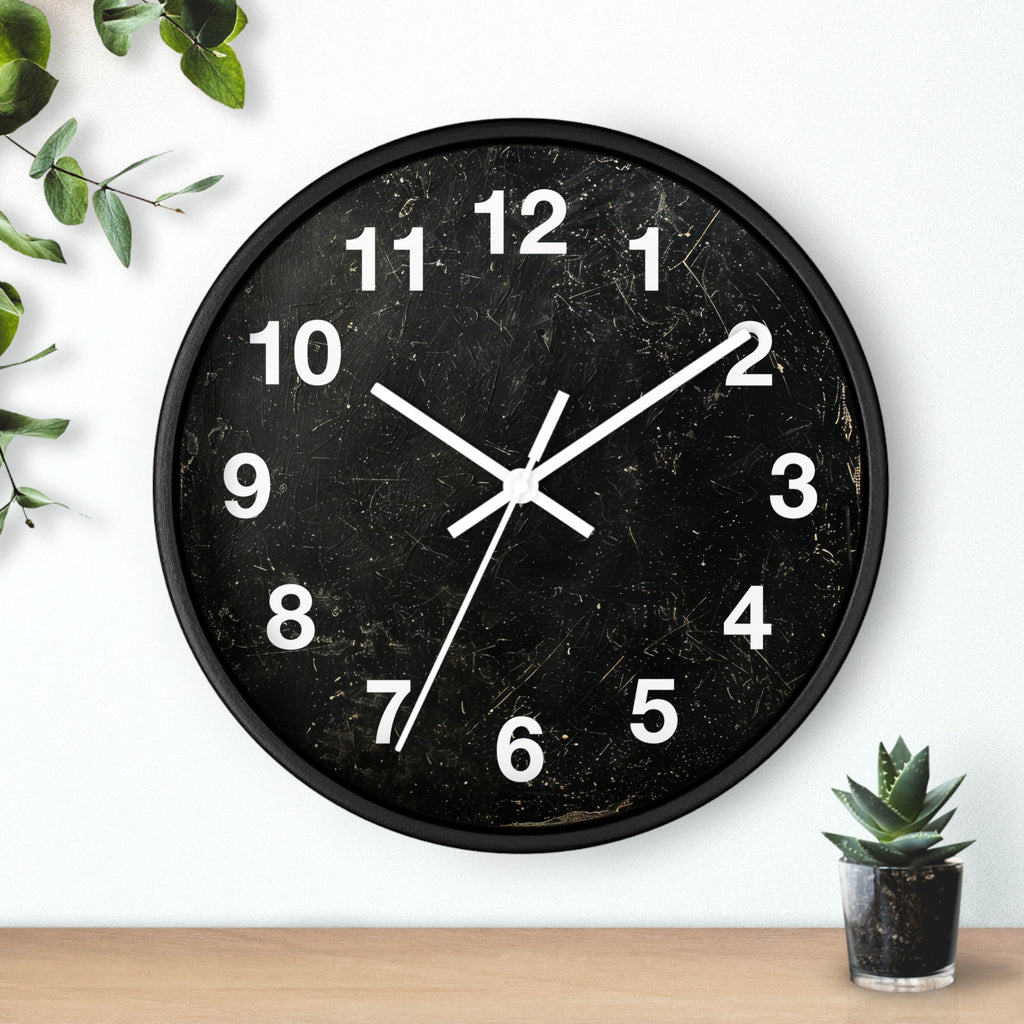 Distressed Black Marble Numbers Wall Clock | Modern Minimalist Timepiece