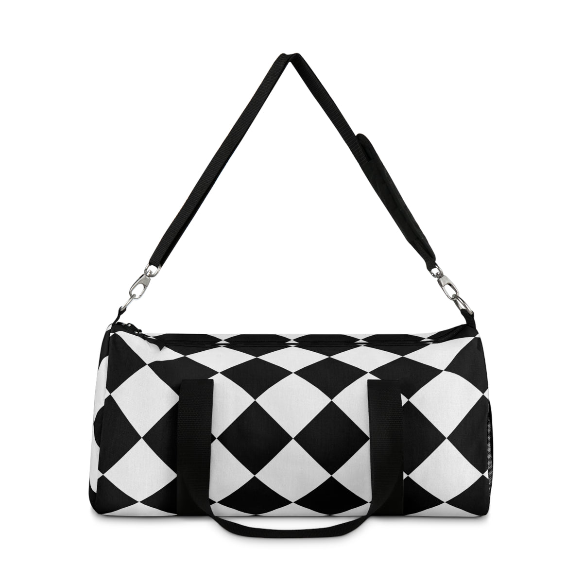 Black & White Geometric Duffel Bag – Diamond Pattern