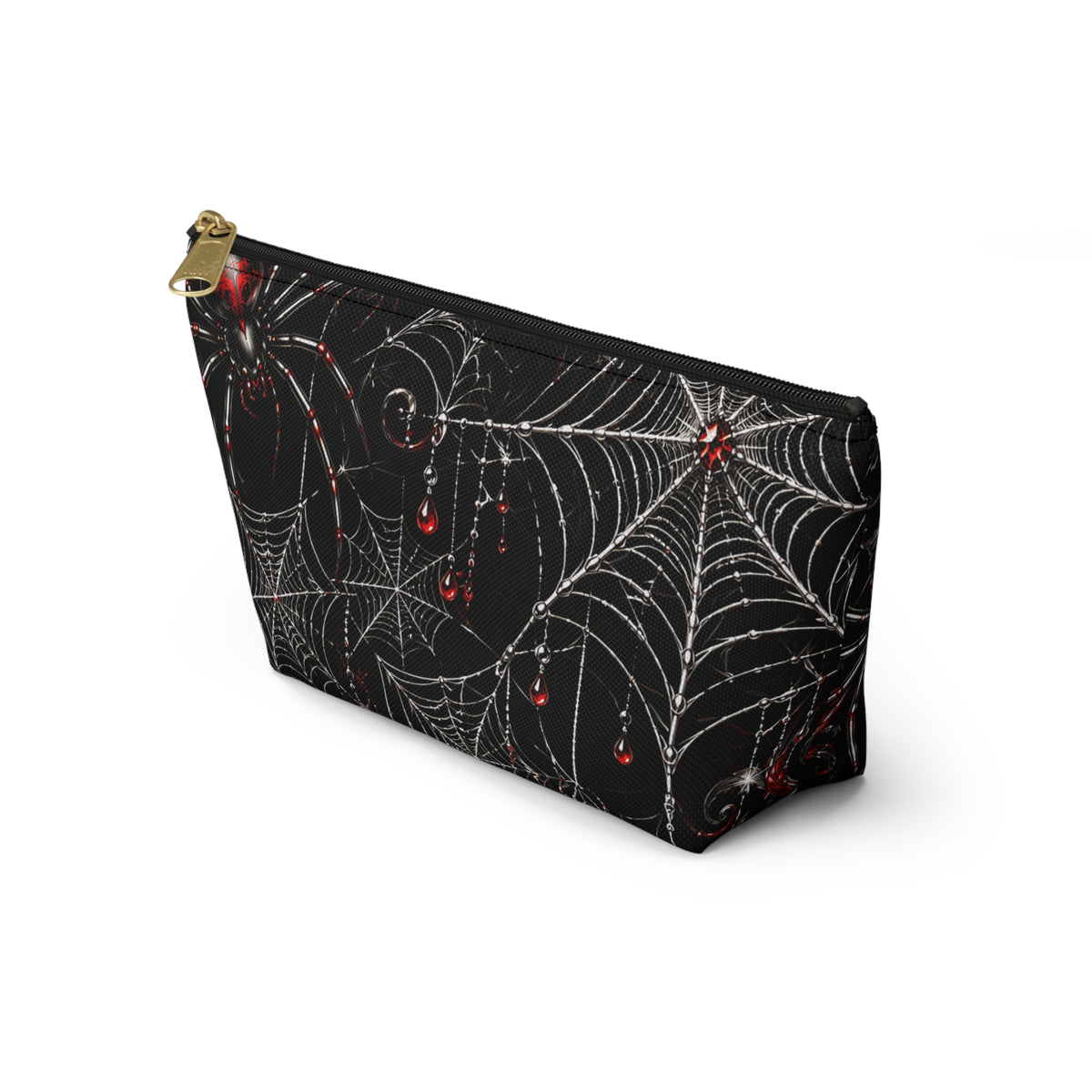 Gothic Spiderweb Pouch – Black & Red Spider Print