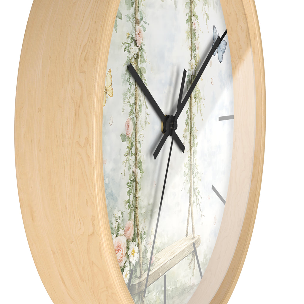 Floral Swing Illustration Wall Clock | Vintage Garden, Butterflies