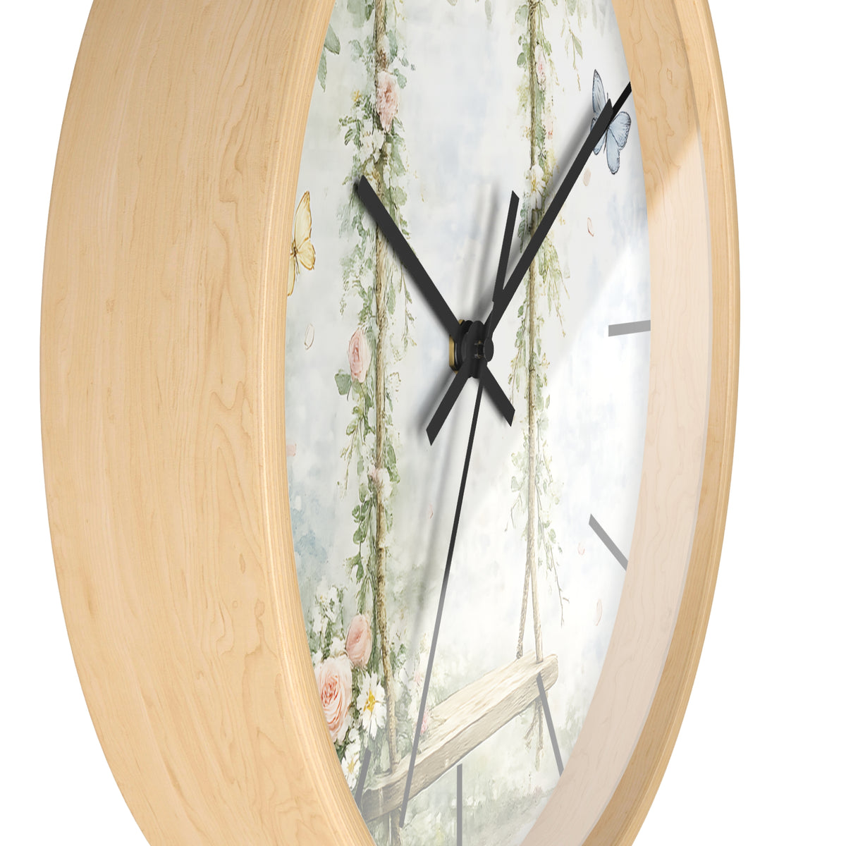 Floral Swing Illustration Wall Clock | Vintage Garden, Butterflies