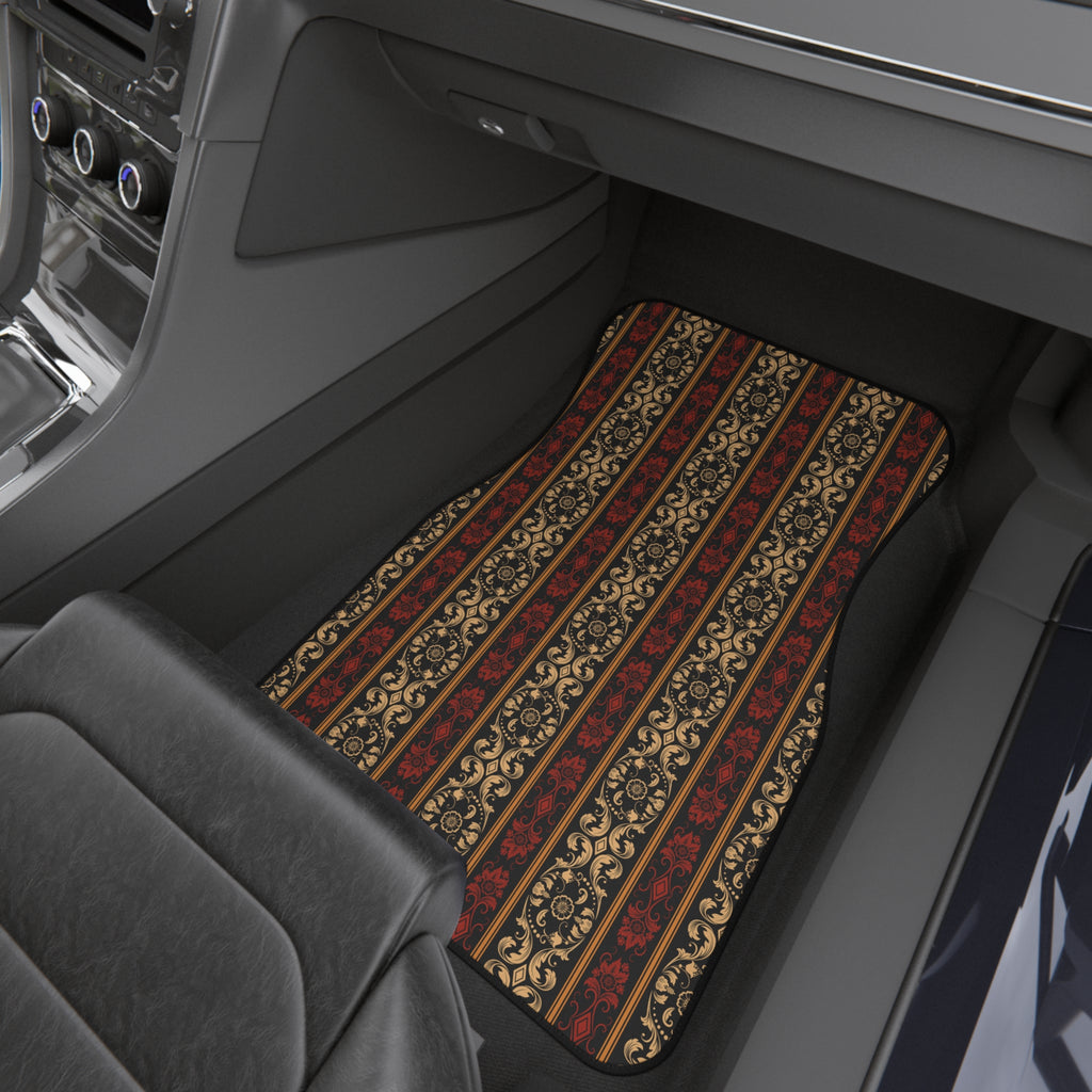 Vintage Ornamental Car Floor Mats – Red & Gold 4-Piece Set