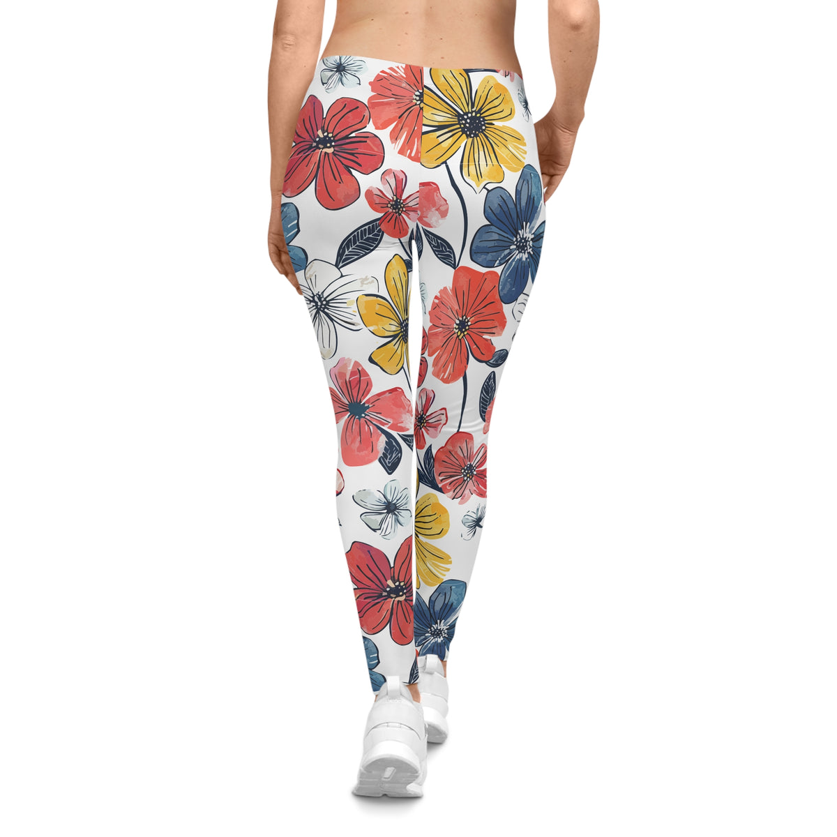 Colorful Floral Leggings – Red, Yellow & Blue Flower Print
