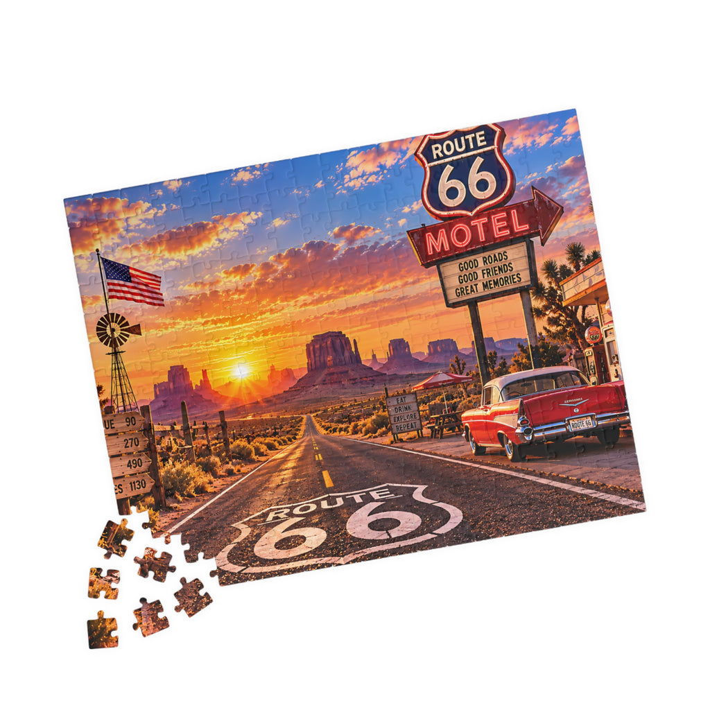 Route 66 Puzzle – Vintage American Road Trip Jigsaw Puzzle (110, 252, 520, 1014-piece)