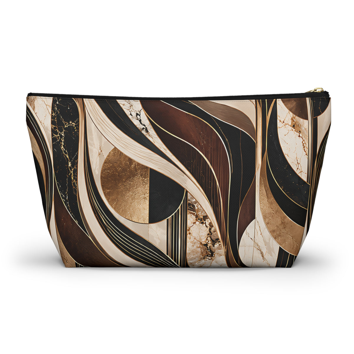 Modern Marble Pouch – Black, Gold & Neutral Abstract Print