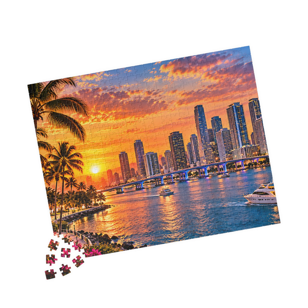Miami Florida Puzzle – Tropical City Skyline Jigsaw Puzzle (110, 252, 520, 1014-piece)