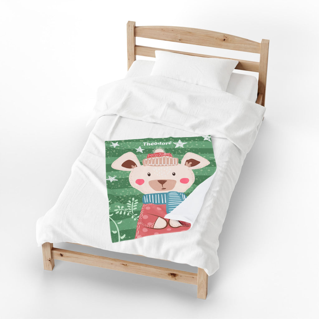 Personalized Baby Blanket with Name  Custom Nursery Plush Throw  Cute Winter Animal Kids Blanket  Baby Shower Gift
