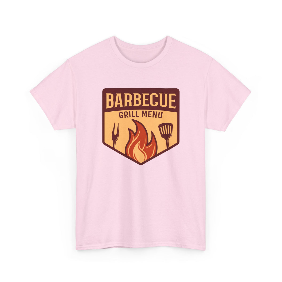 BBQ Grill Menu T-Shirt – Flames & Grilling Utensils Graphic Tee