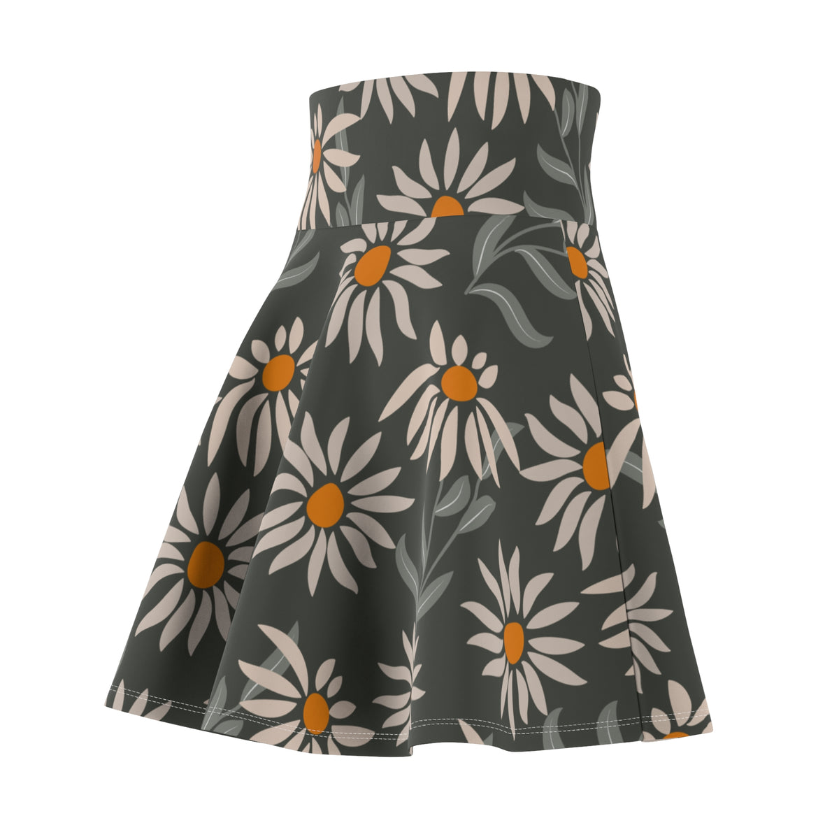 Daisy Floral Skater Skirt – Gray Flower Pattern