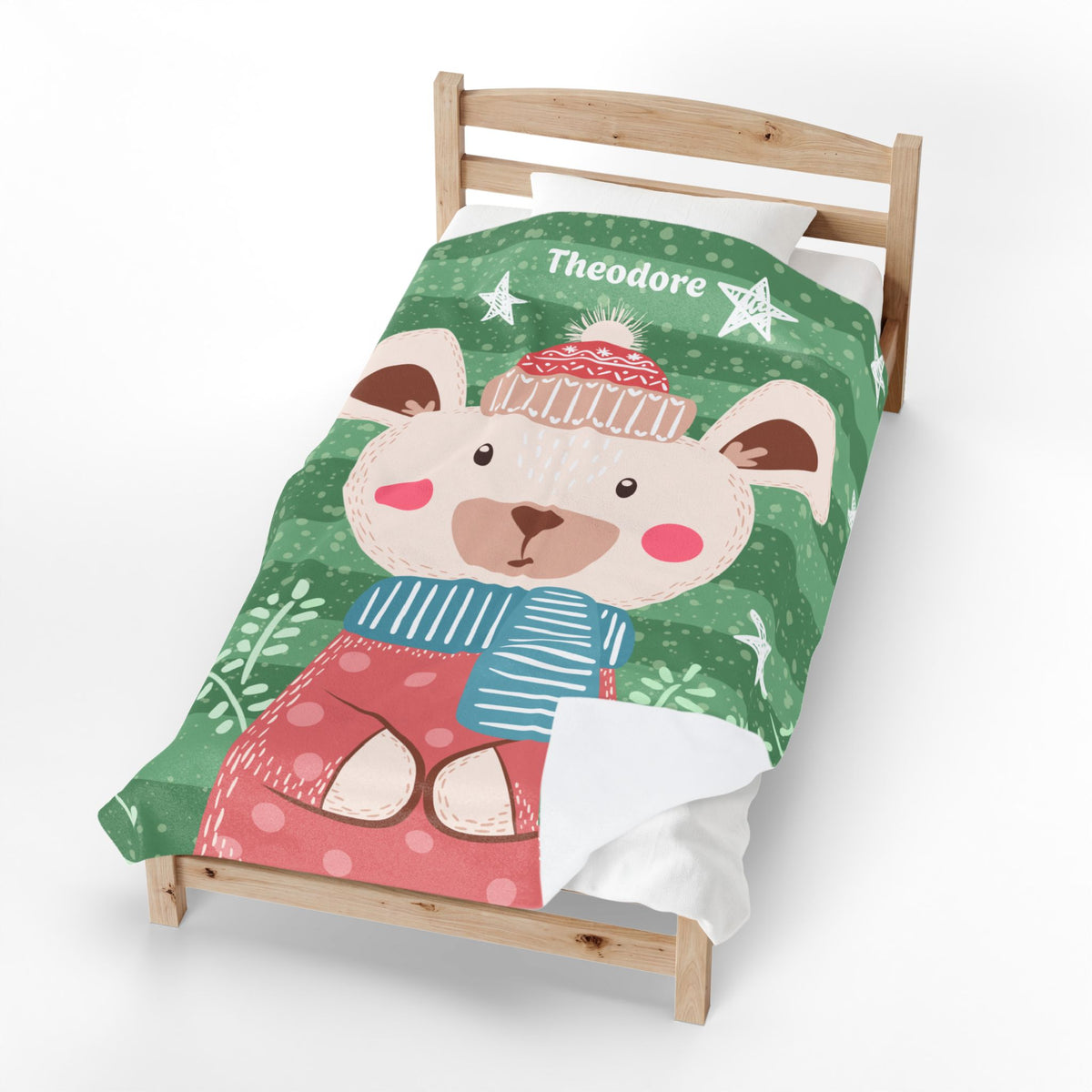 Personalized Baby Blanket with Name  Custom Nursery Plush Throw  Cute Winter Animal Kids Blanket  Baby Shower Gift