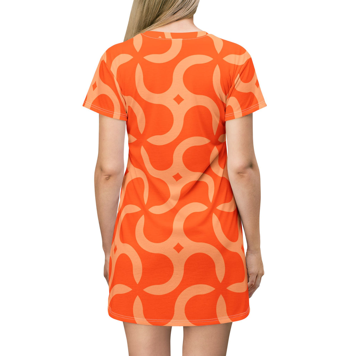 Orange Retro Swirl T-Shirt Dress  Bold All-Over Print Summer Dress