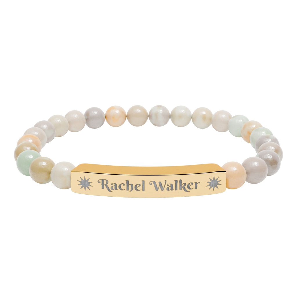 Personalized Natural Stone Bracelet – Custom Name & Sun