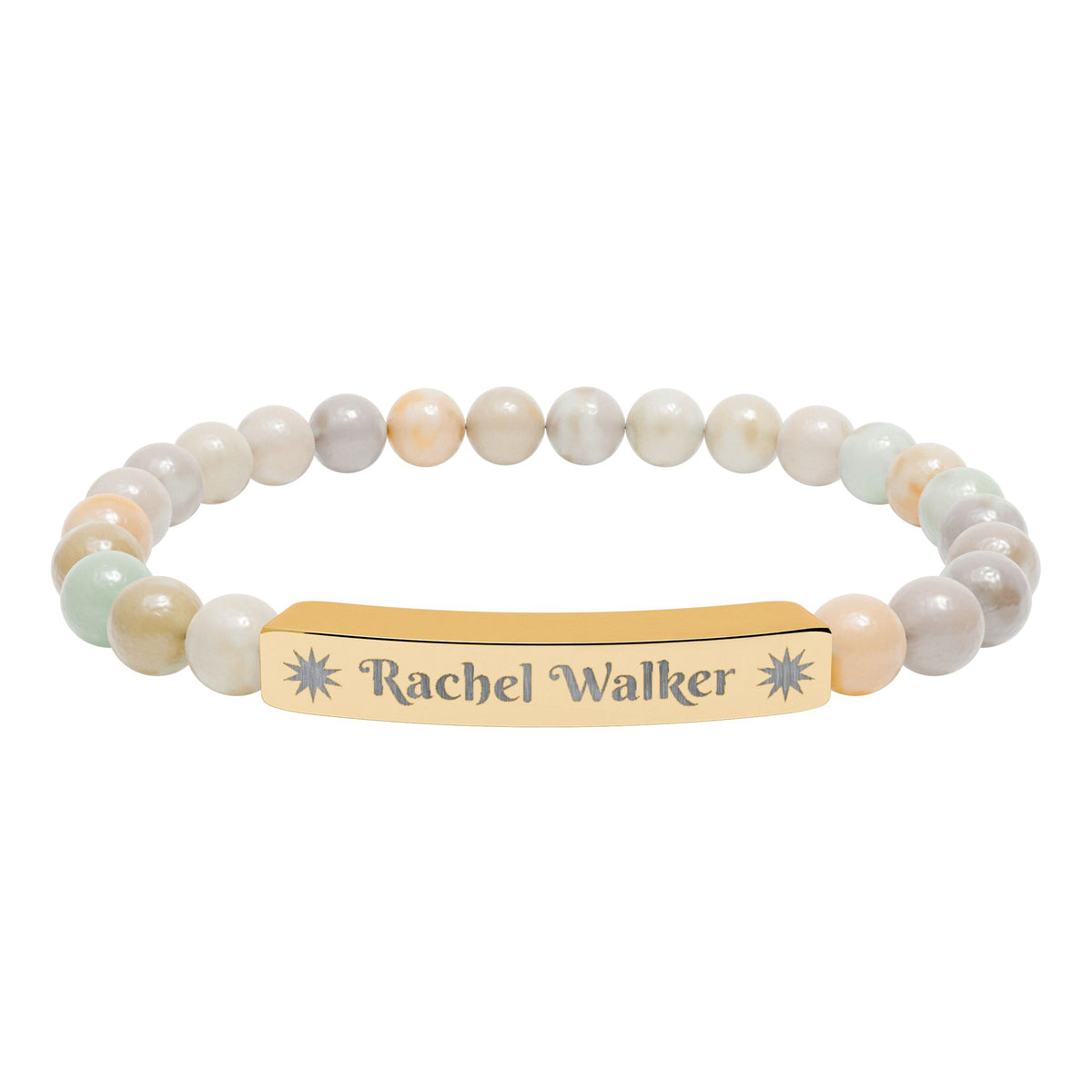 Personalized Natural Stone Bracelet – Custom Name & Sun