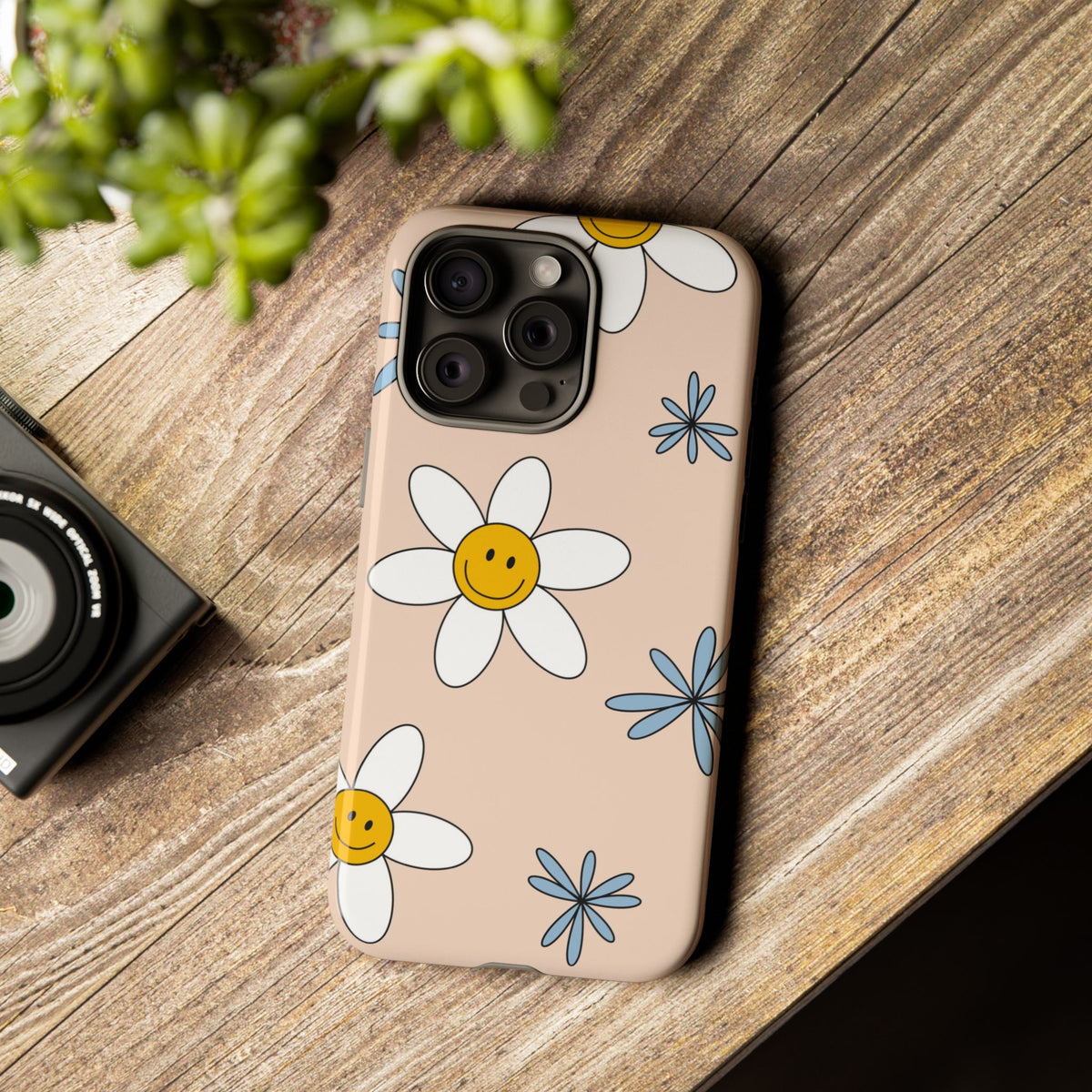 Smiley Daisy Tough Phone Case – Cute Retro Floral Design