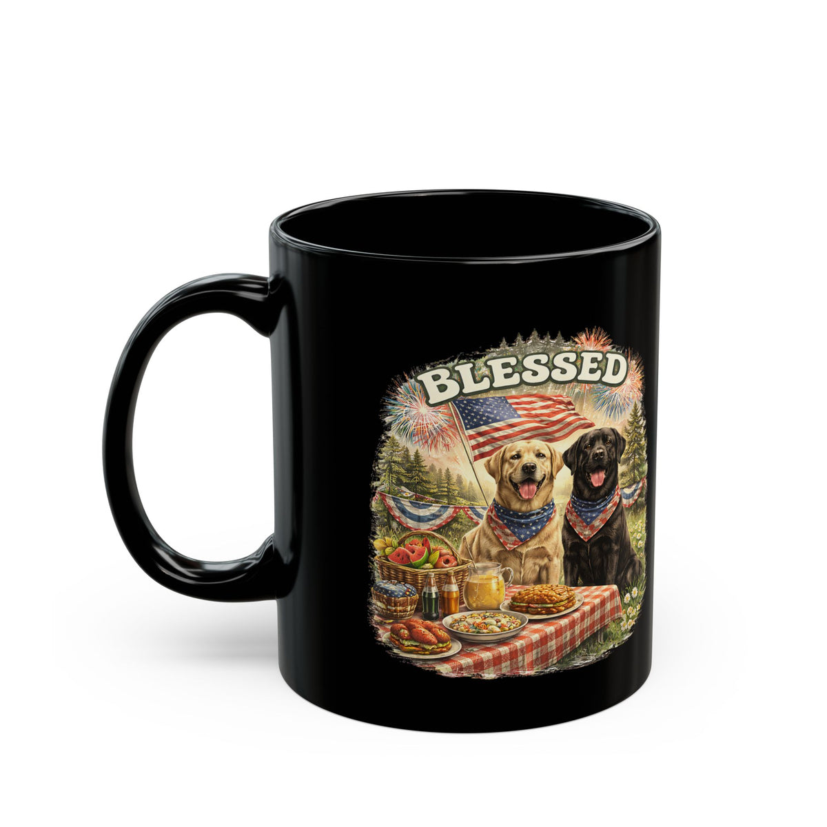 Blessed Patriotic Dog Mug American Flag Coffee Cup Faith USA Dog Lover Gift