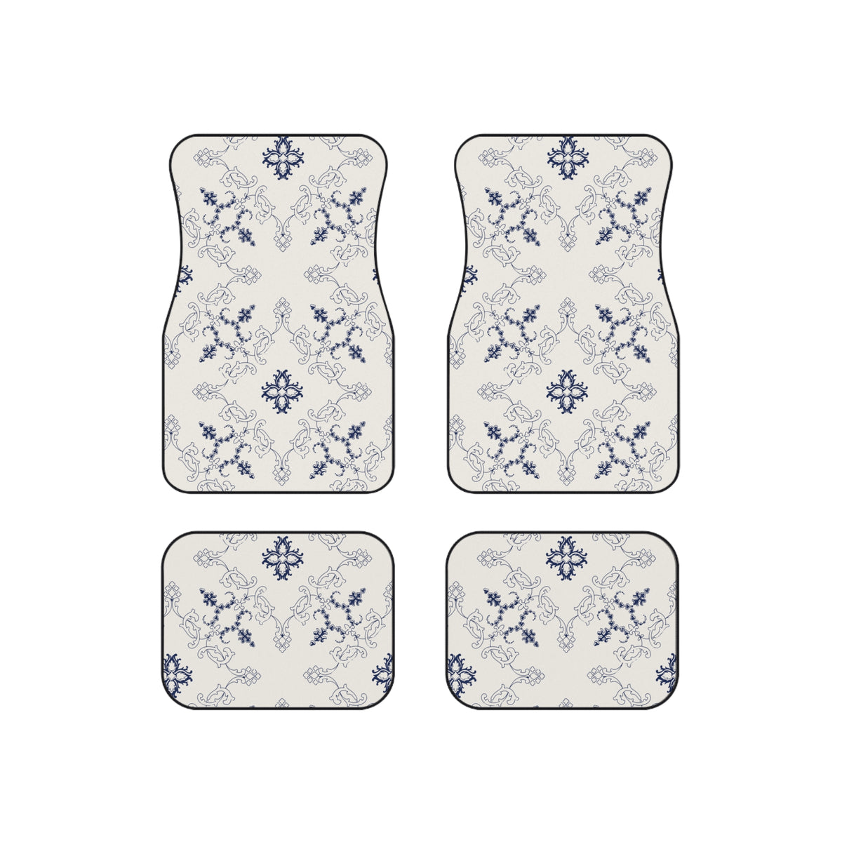 Blue & White Ornamental Car Floor Mats – 4-Piece Set
