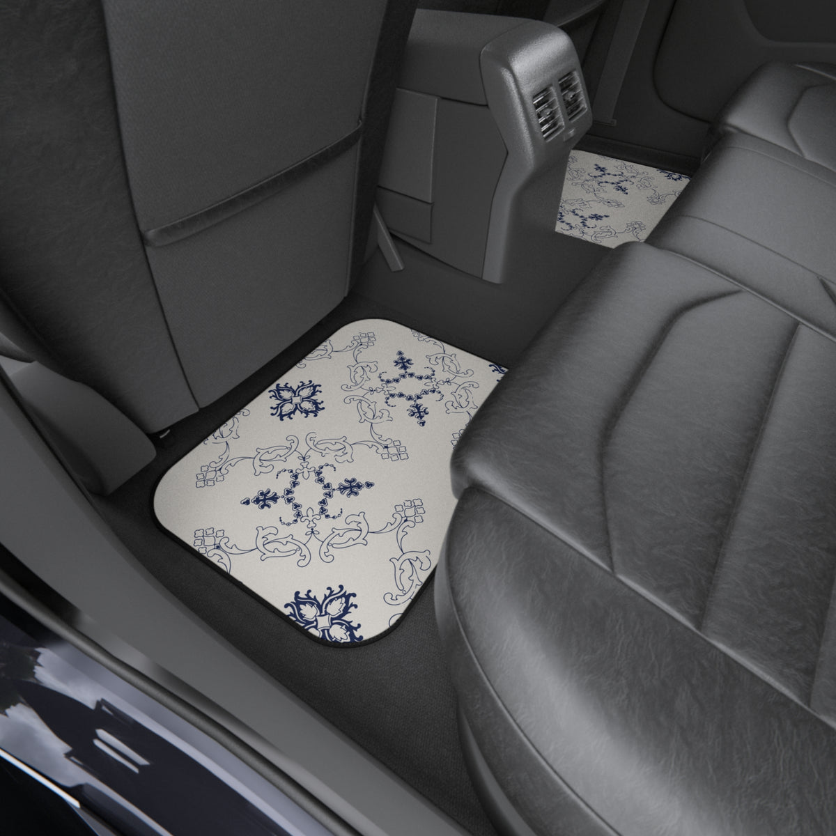 Blue & White Ornamental Car Floor Mats – 4-Piece Set
