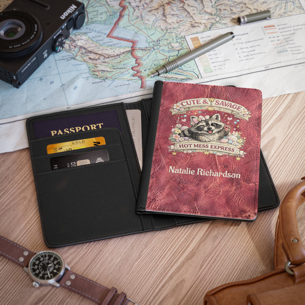 Personalized Raccoon Passport Cover with Name – RFID Blocking Travel Passport Holder