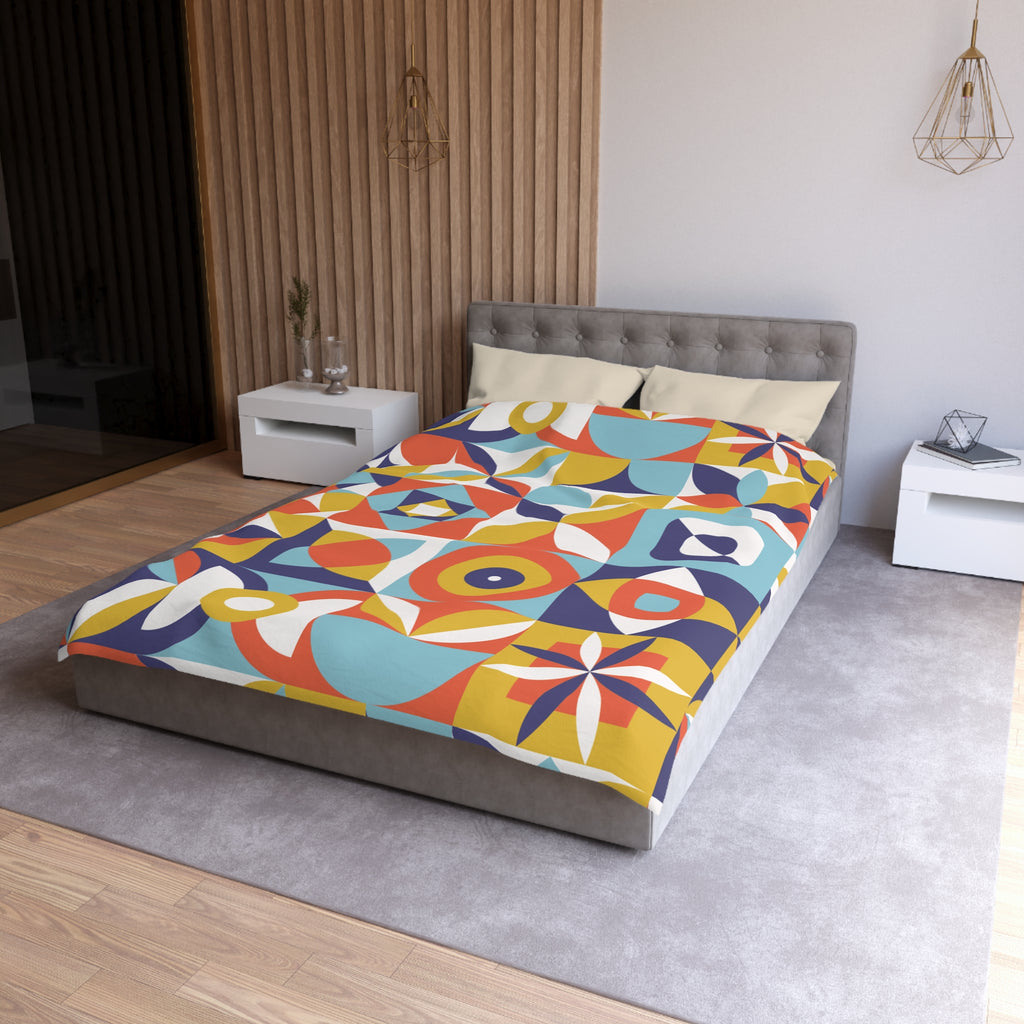 Geometric Retro Tile Pattern Microfiber Duvet Cover | Colorful Mid Century Design