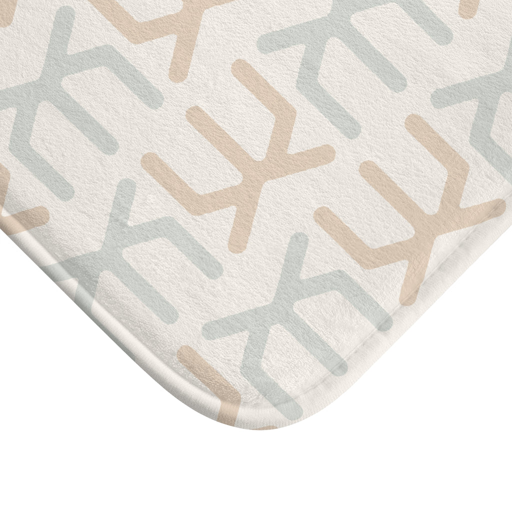 Neutral Geometric Bath Mat – Beige & Sage Modern Bathroom Decor