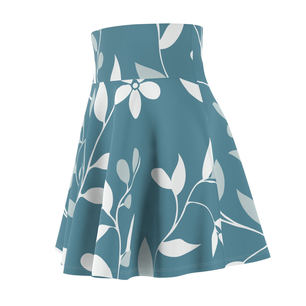 Blue Botanical Skater Skirt – Elegant Leaf Pattern