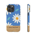 Personalized Daisy Phone Case with Name – Blue Floral Wood Accent Tough Case