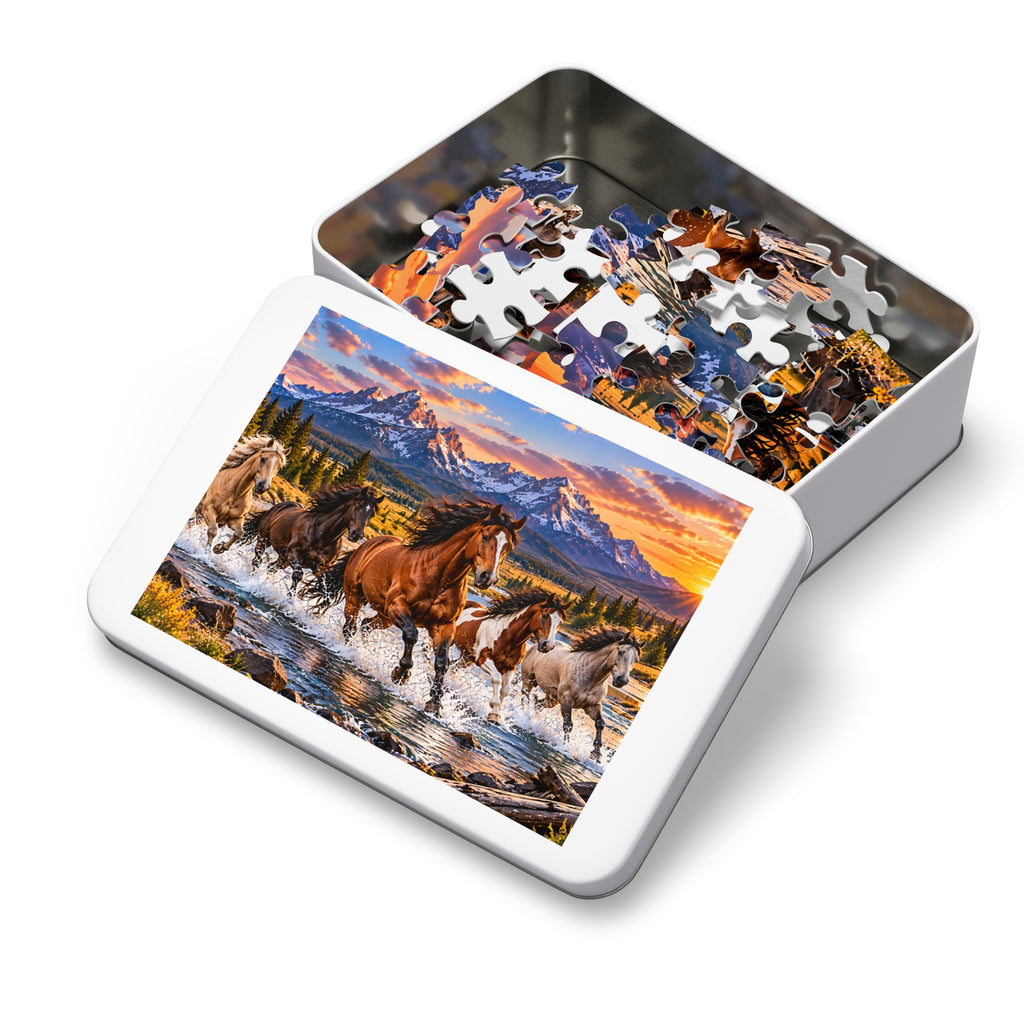 Wild Horses Puzzle – Mountain Landscape & Running Horses
